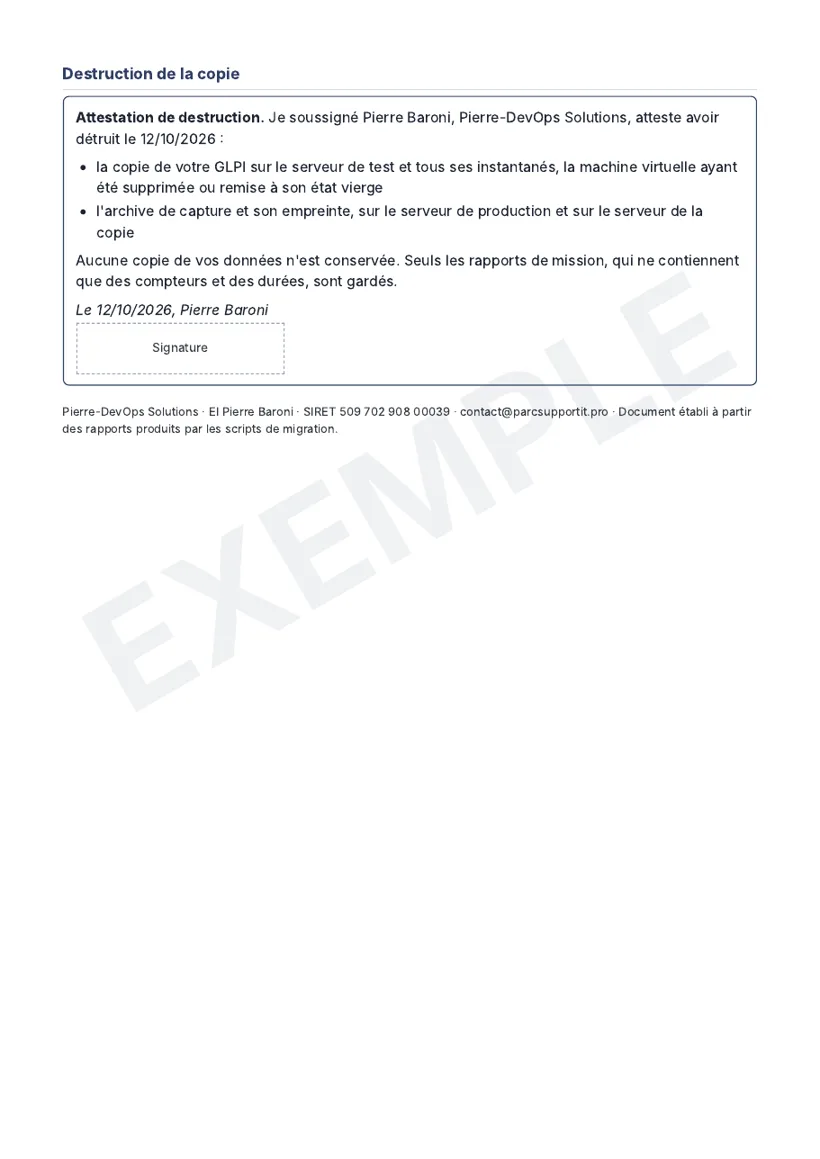 Page 3 : attestation de destruction de la copie